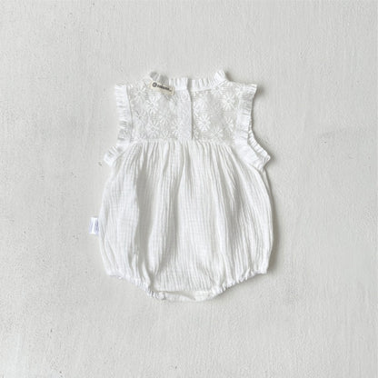 【BABY】夏新作レース切り替えシワ加工ロンパースSK106520