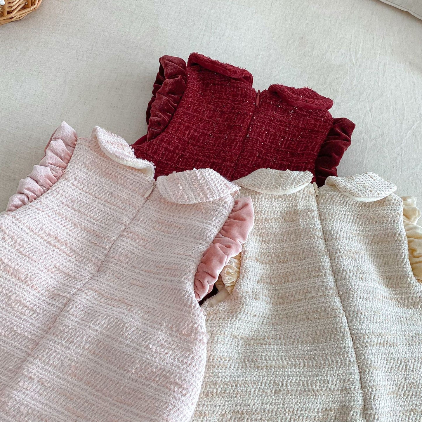 【BABY&KID】冬新作ツイード風お姫様ワンピース＆リボンアクセSK102733