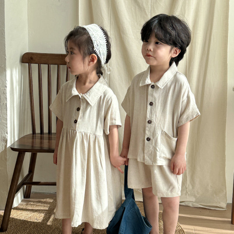 【BABY＆KID】夏新作 ナチュラル亜麻セットアップ、ワンピースSK063016