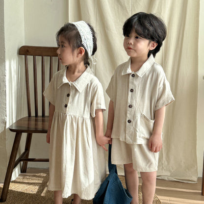 【BABY＆KID】夏新作 ナチュラル亜麻セットアップ、ワンピースSK063016