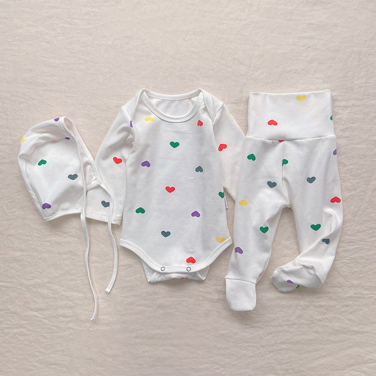 【BABY】カラフルハートロンパース、オールインワン、レギンス、帽SK031904