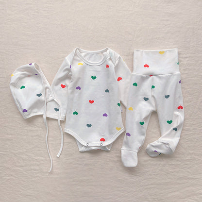 【BABY】カラフルハートロンパース、オールインワン、レギンス、帽SK031904