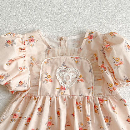 【姉妹服】夏新作 ピンク小花柄ロンパース、ワンピースSK081632