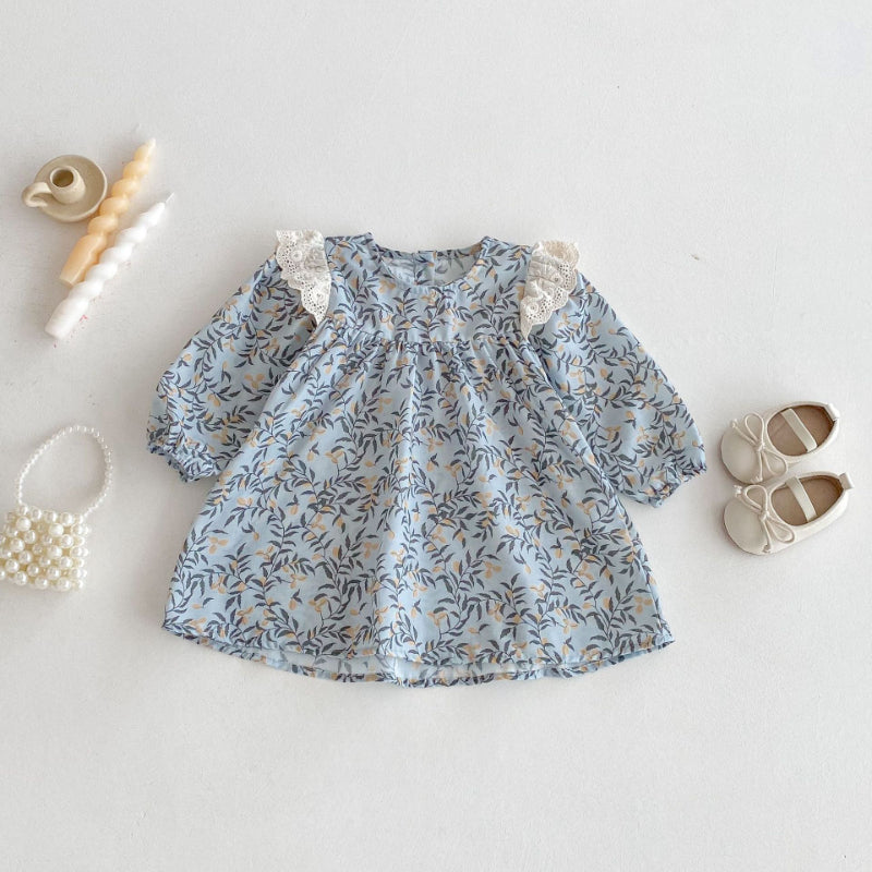 【BABY&KID】レトロ長袖プリントワンピースSK011015