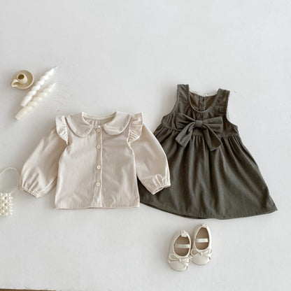 【BABY&KID】コーデュロイ蝶結びワンピース/ベージュトップスSK011027