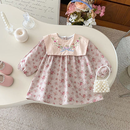 【BABY&KID】花柄刺繍スクエアネックワンピースSK011016
