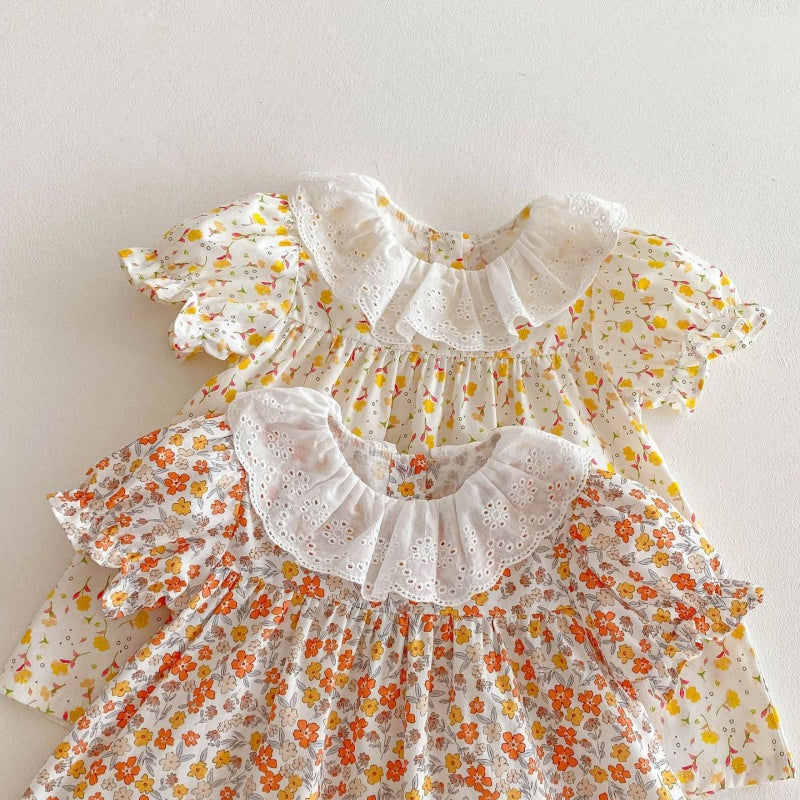 【BABY&KID】夏新作 レース襟フラワーワンピースSK080309