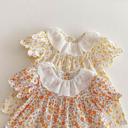 【BABY&KID】夏新作 レース襟フラワーワンピースSK080309