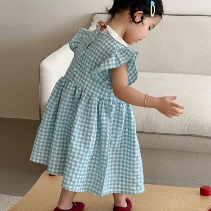 【BABY&KID】夏新作ブルーホワイトチェックセットアップ、ワンピースSK104702