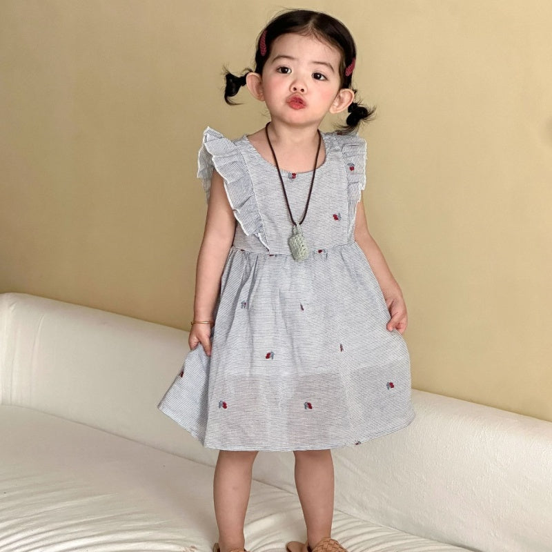 【BABY&KID】夏新作ブルーホワイトストライプセットアップ、ワンピースSK104723