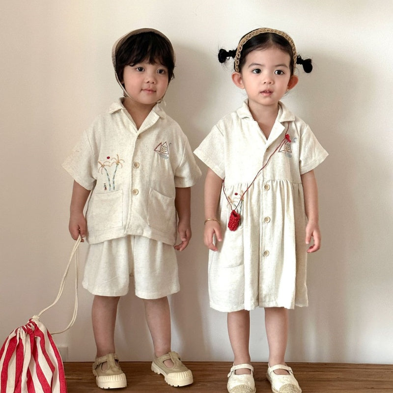 【BABY&KID】夏新作リネンシャツセットアップ、ワンピースSK104707