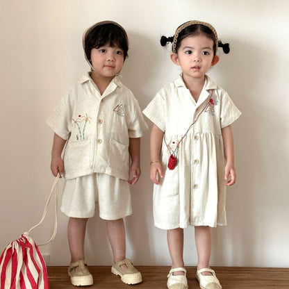 【BABY&KID】夏新作リネンシャツセットアップ、ワンピースSK104707