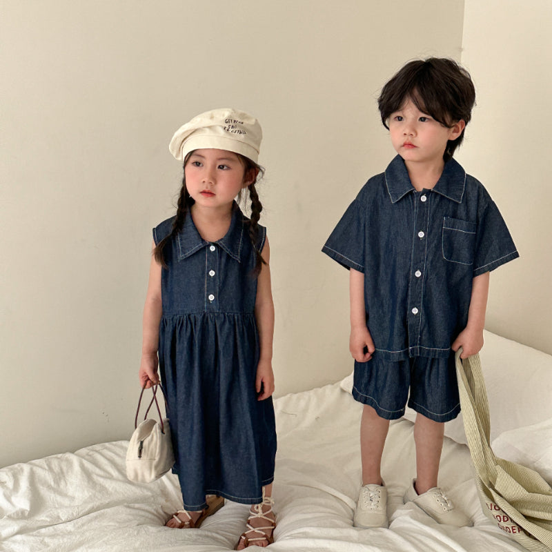 【BABY&KID】夏新作 デニムセットアップ、ワンピースSK063011