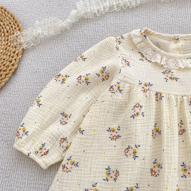 【BABY&KID】フリル襟小花柄ロンパース、ワンピースSK107913