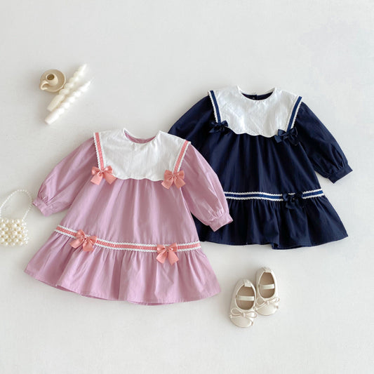 【BABY&KID】学院風カラー蝶結びワンピースSK011025