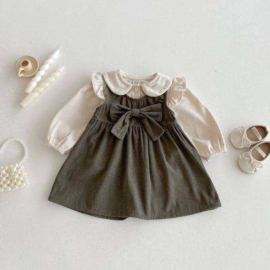 【BABY&KID】コーデュロイ蝶結びワンピース/ベージュトップスSK011027