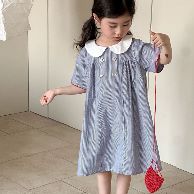 【BABY＆KID】夏新作 ストライプシャツスーツ、ワンピースSK063020