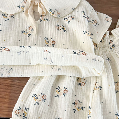 【BABY】コットン花柄半袖ロンパース、キャミロンパース、トップスセット、サロペットSK062112