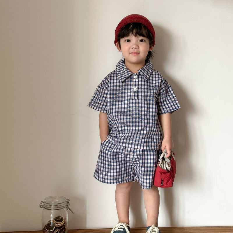 【BABY&KID】夏新作ネイビーチェックセットアップ、ワンピースSK104703