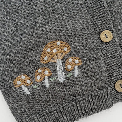 【BABY】きのこ刺繍サロペットロンパース、カーディガンSK101814