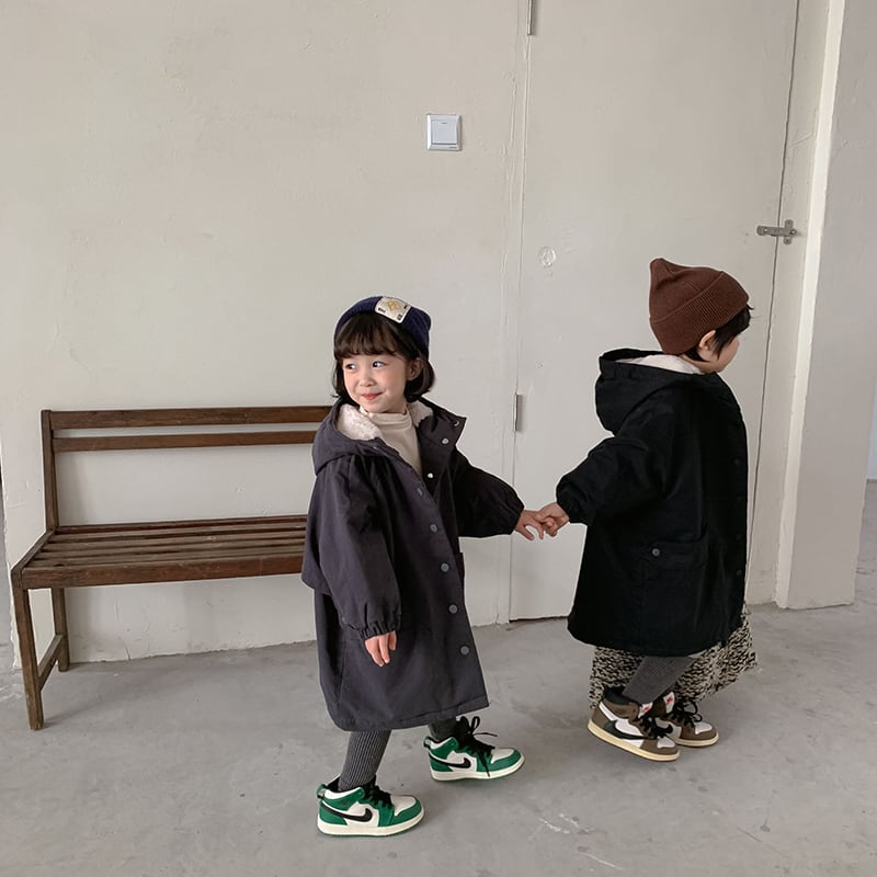 【BABY&KID】冬新作韓国風暖かいフート付きロングコートSK11375