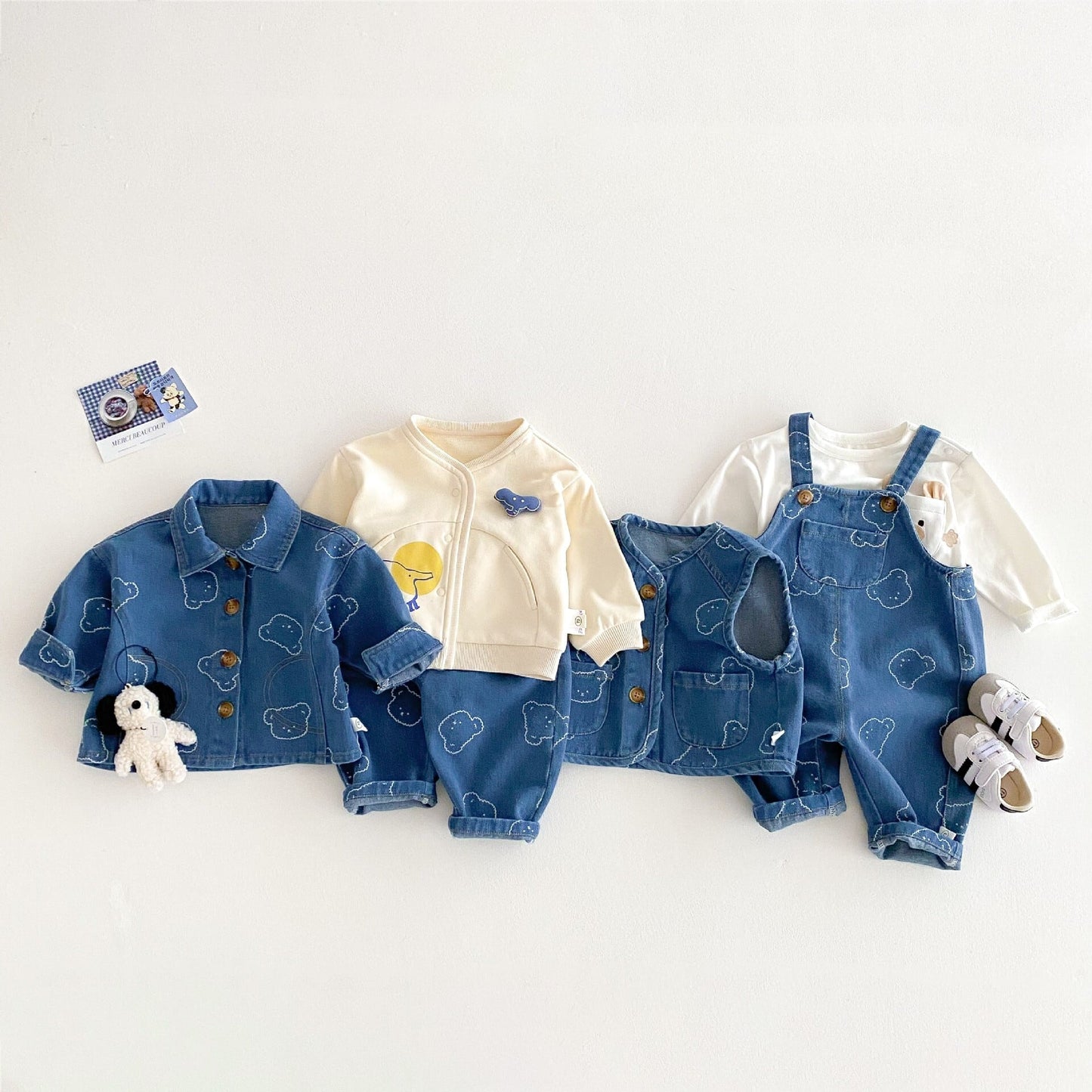 【BABY&KID】クマ柄デニムジャケット、パンツ、サロペット、ベストSK030803