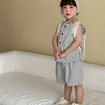 【BABY&KID】夏新作おしゃれチェック柄セットアップ、ワンピースSK104720