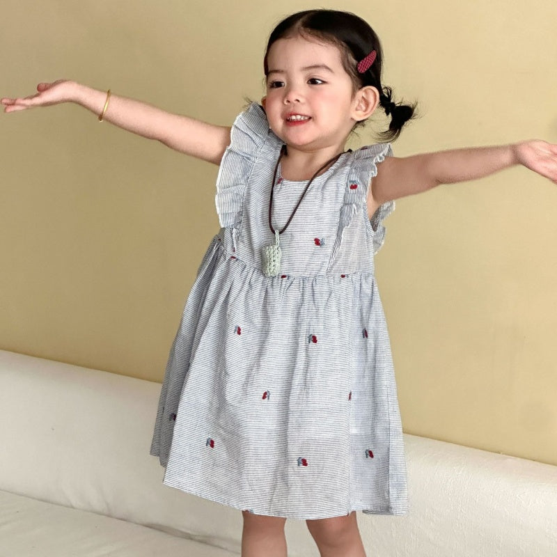 【BABY&KID】夏新作ブルーホワイトストライプセットアップ、ワンピースSK104723