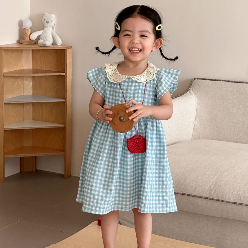 【BABY&KID】夏新作ブルーホワイトチェックセットアップ、ワンピースSK104702