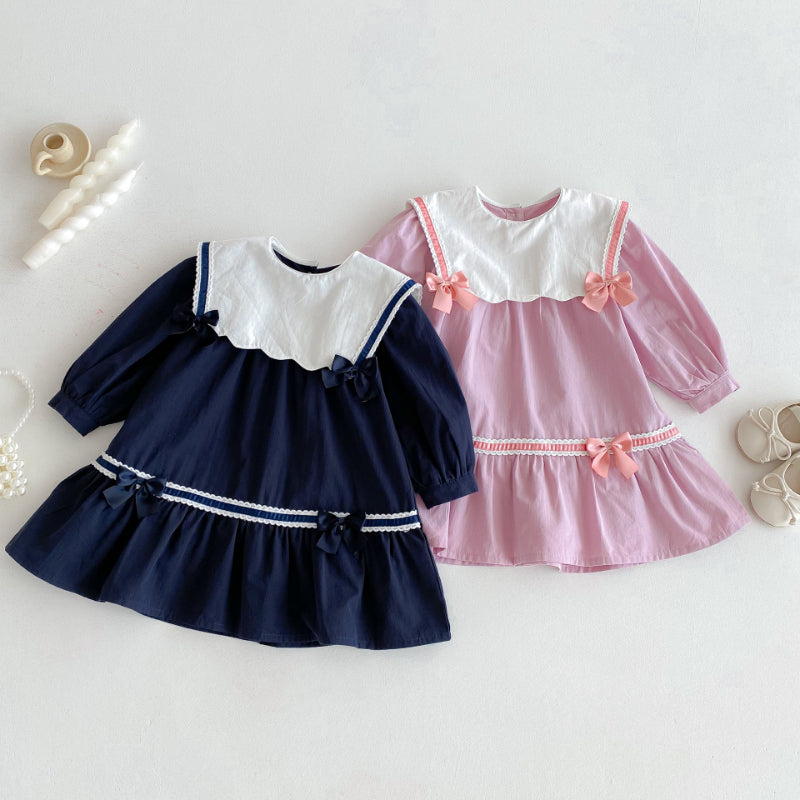 【BABY&KID】学院風カラー蝶結びワンピースSK011025
