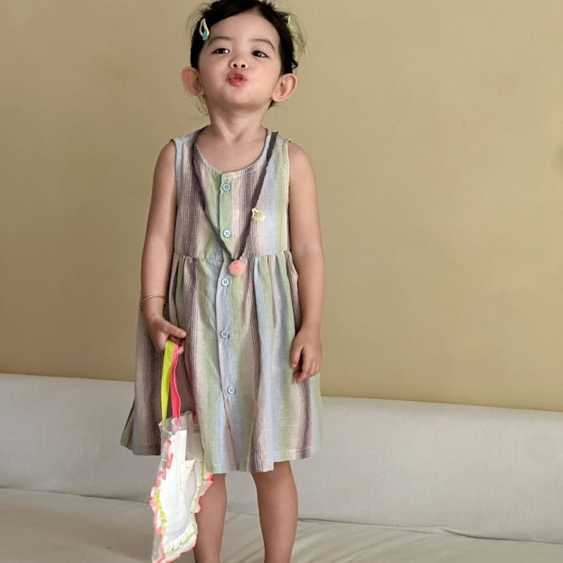 【BABY&KID】夏新作カラフルボーダーセットアップ、ワンピースSK104718