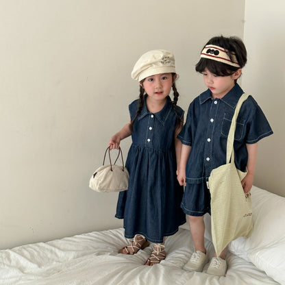 【BABY&KID】夏新作 デニムセットアップ、ワンピースSK063011