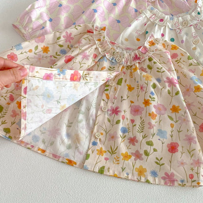 【BABY&KID】蝶結び、うさぎ、花柄プリントシャツSK104116