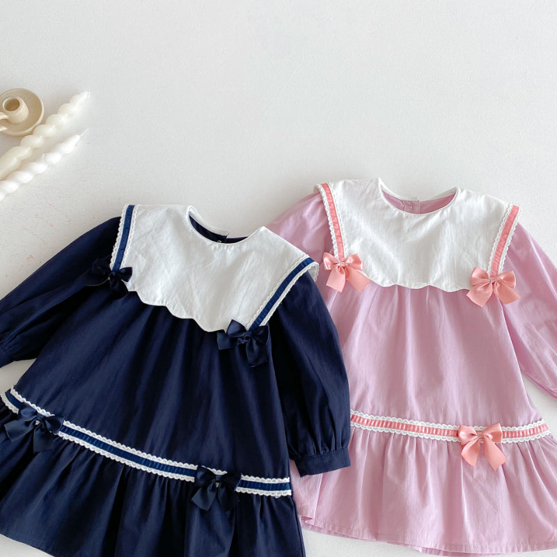 【BABY&KID】学院風カラー蝶結びワンピースSK011025
