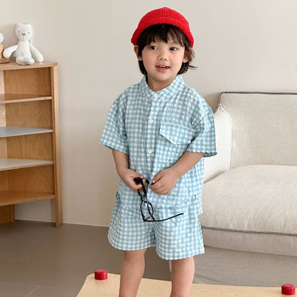 【BABY&KID】夏新作ブルーホワイトチェックセットアップ、ワンピースSK104702