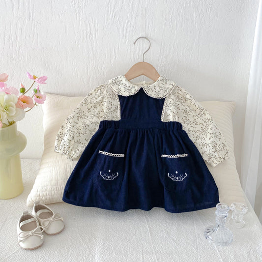 【BABY&KID】刺繍ベストワンピース/小花柄ブラウスSK011028