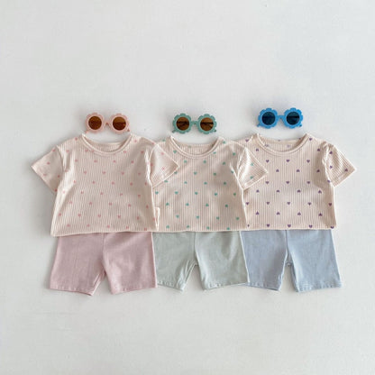 【BABY&KID】夏新作 ハートTシャツ＆ボーダーショートパンツSK080212