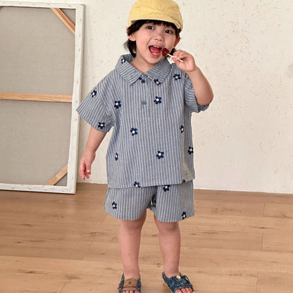 【BABY&KID】夏新作刺繍フラワーストライプセットアップ、ワンピースSK104712