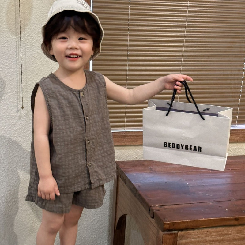 【BABY＆KID】夏新作 ノースリーブ無地セットアップ SK063003