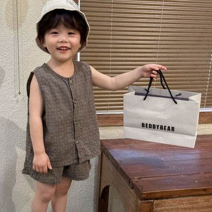 【BABY＆KID】夏新作 ノースリーブ無地セットアップ SK063003