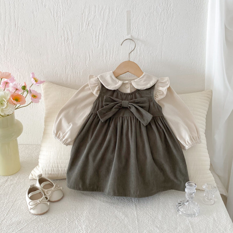 【BABY&KID】コーデュロイ蝶結びワンピース/ベージュトップスSK011027