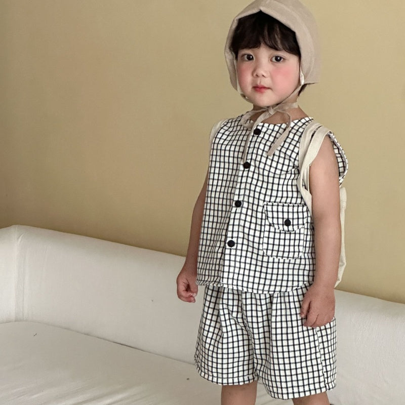【BABY&KID】夏新作おしゃれチェック柄セットアップ、ワンピースSK104720