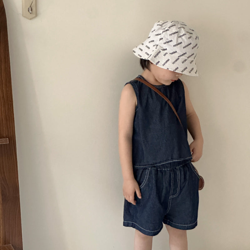 【BABY＆KID】夏新作 ダークデニムベストワンピ、セットアップSK063013