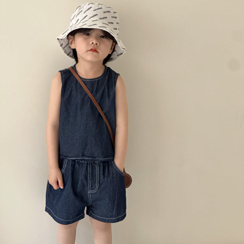 【BABY＆KID】夏新作 ダークデニムベストワンピ、セットアップSK063013