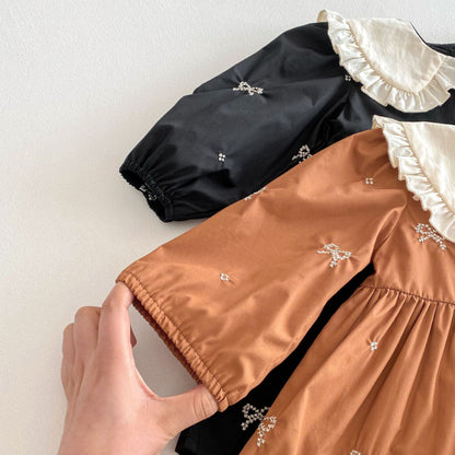 【BABY&KID】レトロ刺繍蝶結びワンピースSK011026