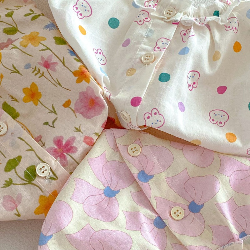 【BABY&KID】蝶結び、うさぎ、花柄プリントシャツSK104116