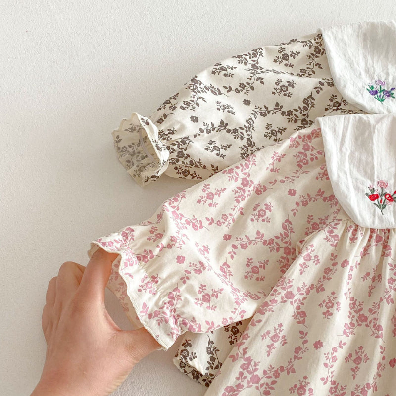 【BABY&KID】韓国風ドールカラー刺繍ワンピースSK011023