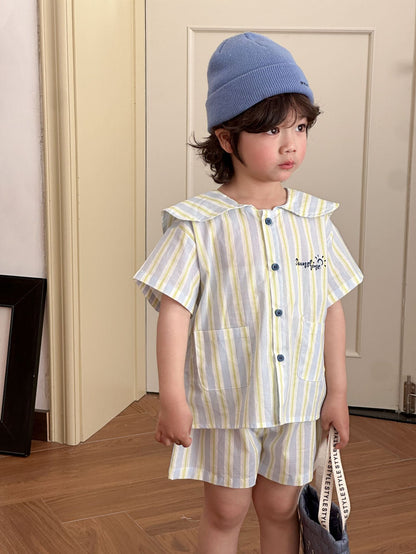 【BABY&KID】夏新作 ポケット付きストライプワンピース、セットアップSK072108