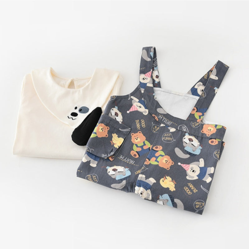 【BABY&KID】いぬ総柄サロペット、いぬ長袖トップスSK107814