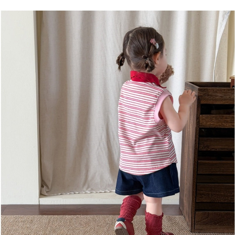 【BABY&KID】夏新作 ボーダータンクPoloシャツ、デニムキュロットSK105220